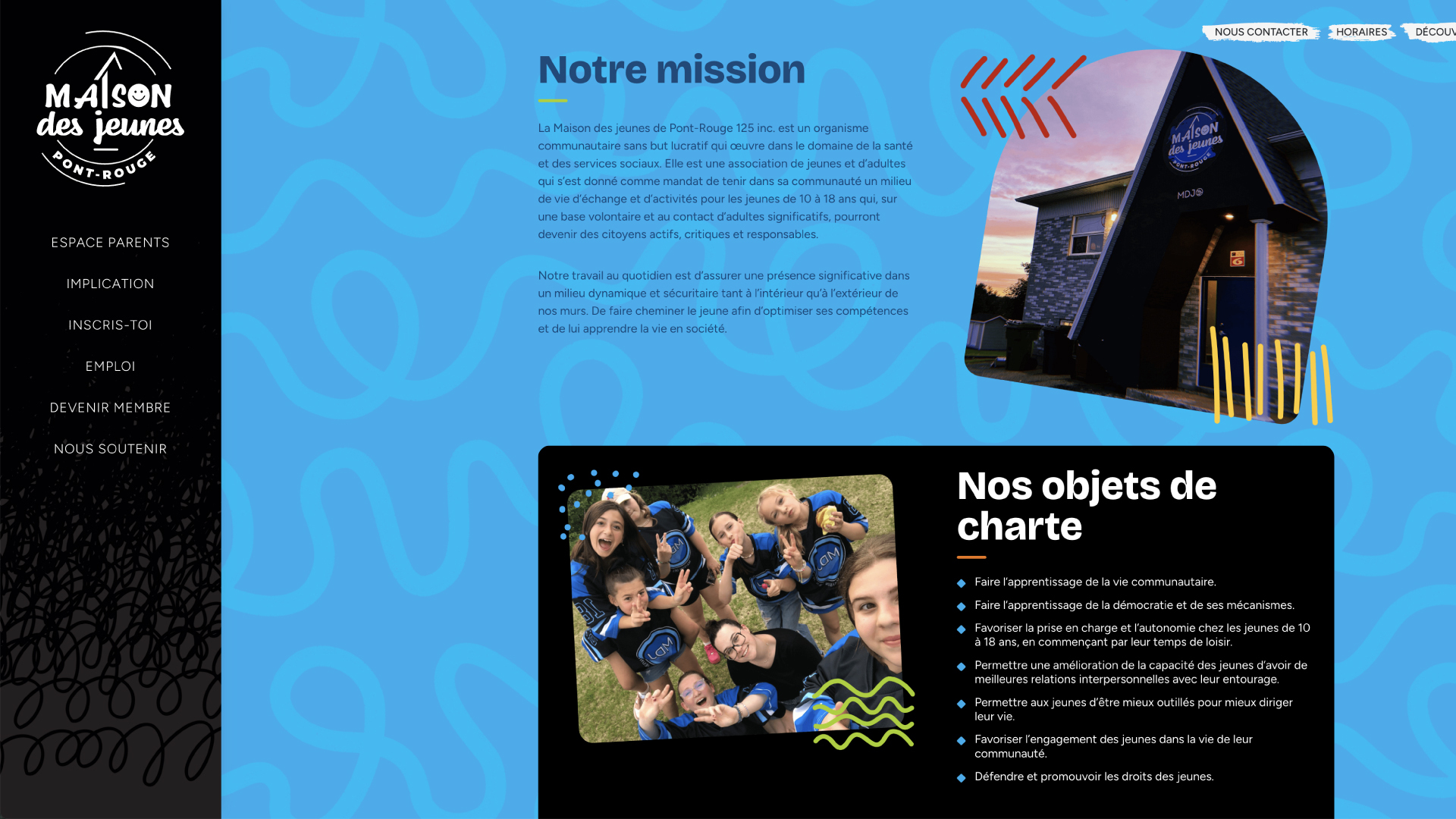 Page d’accueil et menu de navigation