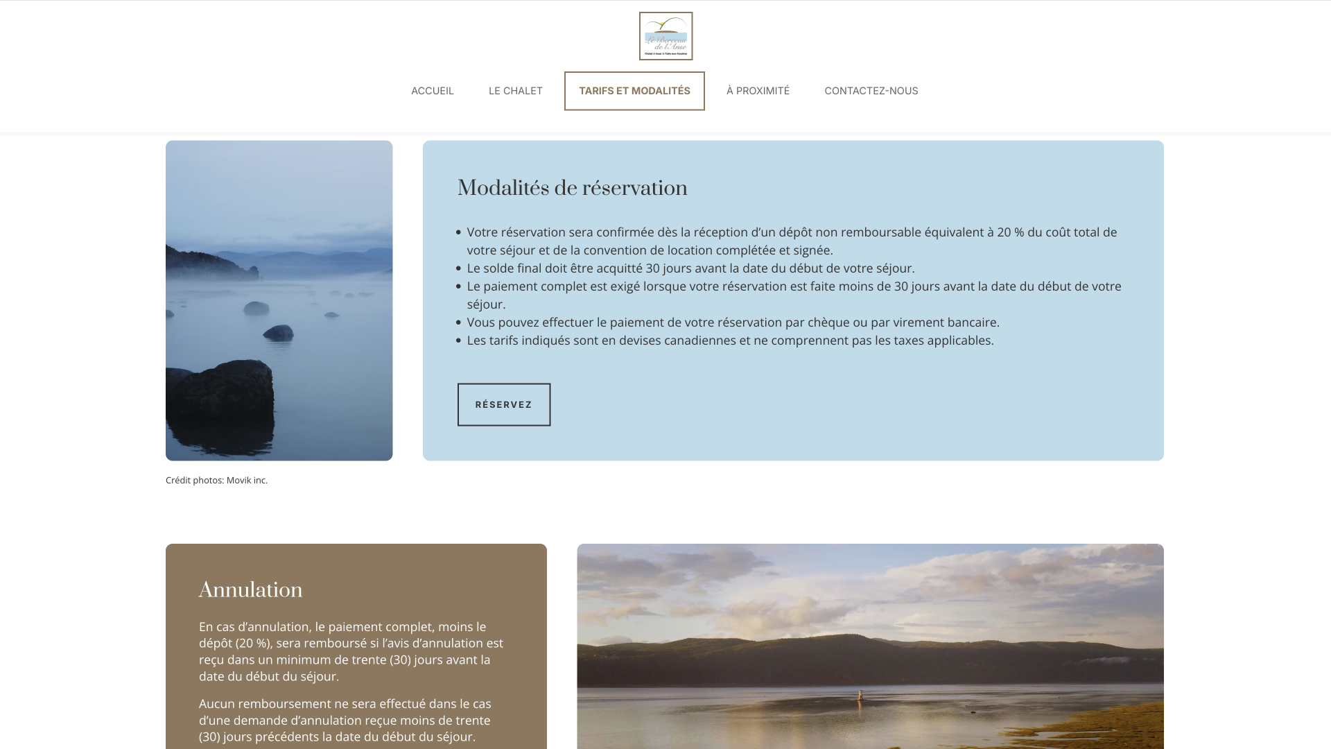 Page Tarifs et modalités - Utilisation de photos professionnelles